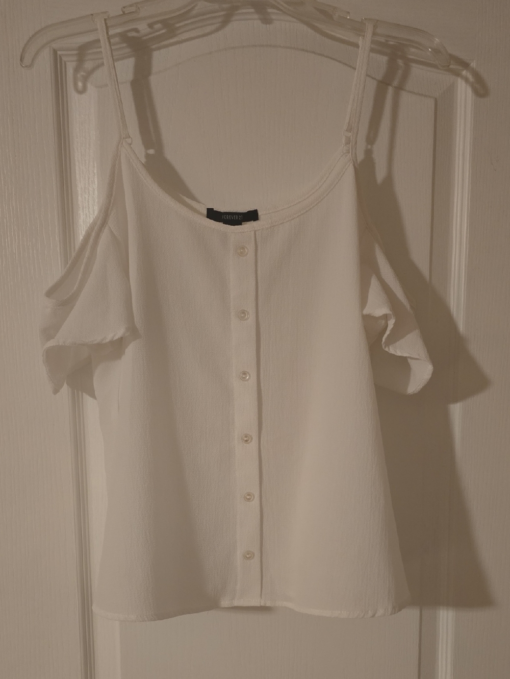 Forever 21 White Cold-Shoulder Button-Front Cami Top